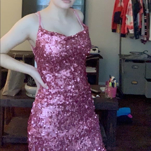 pink sequined dress with thin straps ; never worn - Picture 7 of 7